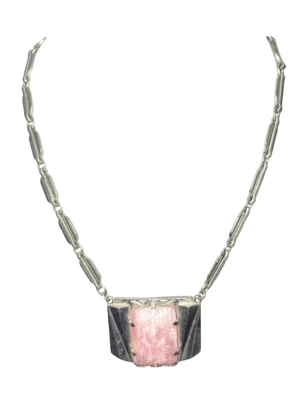 Vintage Park Lane Necklace Rose Tone Rectangle in Silver Tone Setting Adjustable